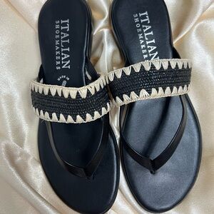 Italian Shoemakers Black and Cream Woven Strap Slide Sandals